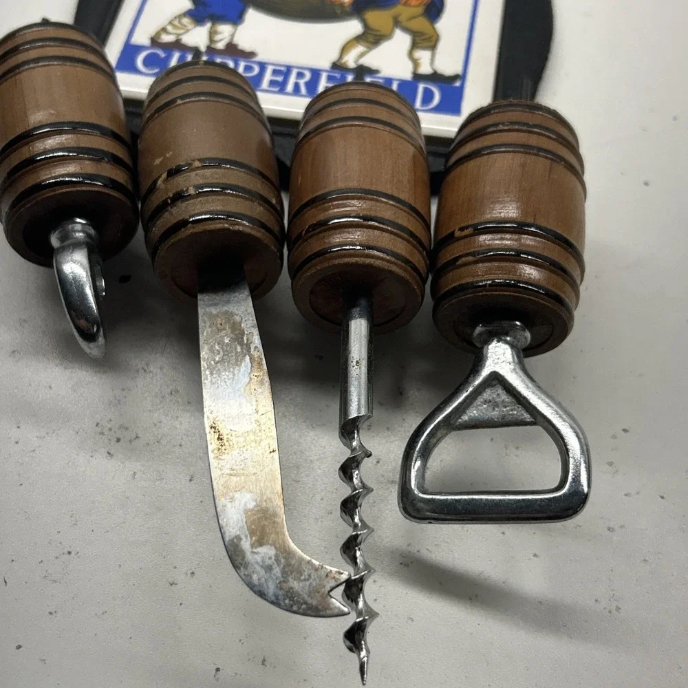 Vintage Cherry Japan Two Brewers Chipperfield Wall Mount Bar Tool Set